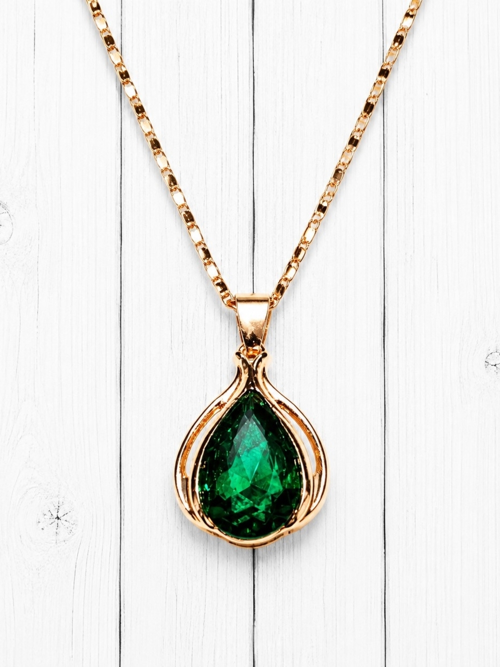 Rose Gold Teardrop Emerald Pendant Necklace and Earring Set - Picture 4 of 5